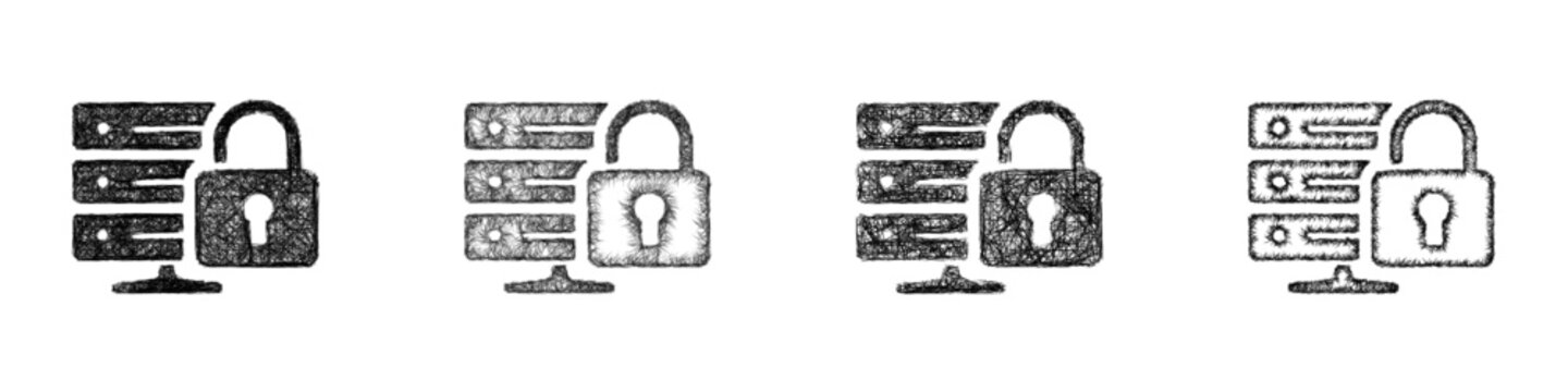 Sketch secure server icon design set