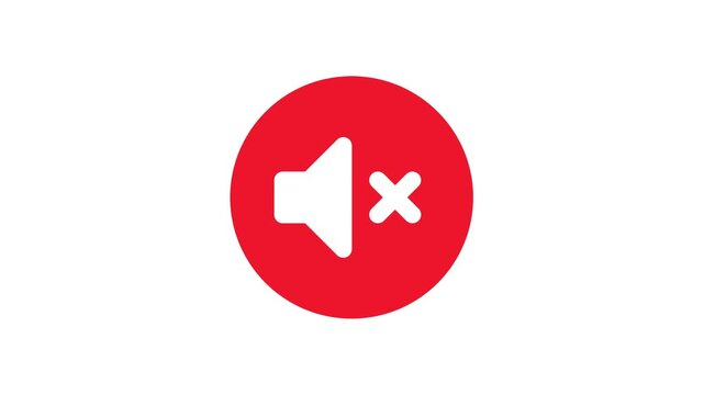 Mute Sound Icon Red Button Animation on White Background