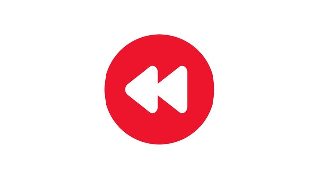 Red Rewind Button Fast Backward Icon Animation Loop on White Background