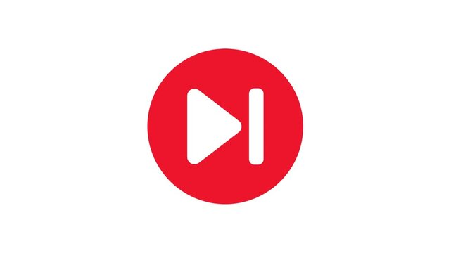 Red Skip Next Button Icon Media Player Control Animation Loop on White Background