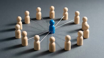 Obraz premium Wooden and Blue Person Figurines Representing Networking and Community Connection Concept