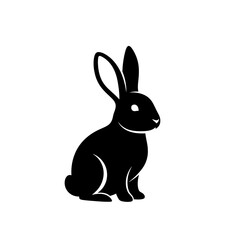Obraz premium Black Rabbit Silhouette Vector Illustration - Minimalist Sitting Bunny Icon Isolated on White Background