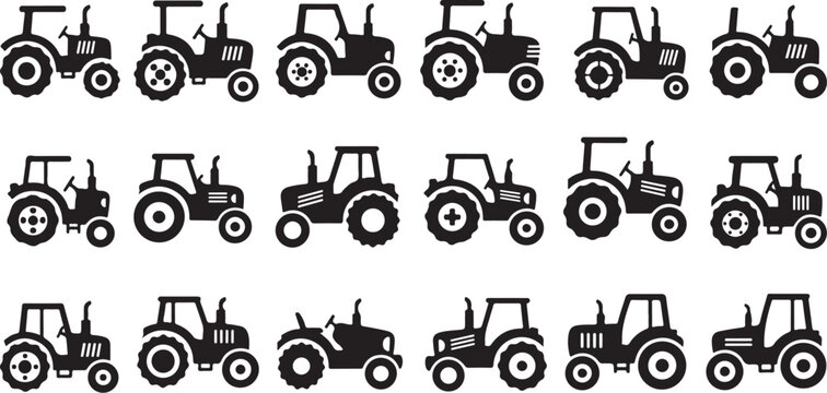 Tractor Silhouettes in Various Positions and Angles