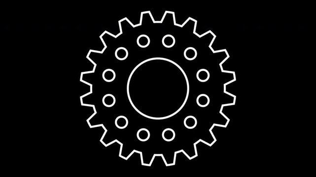 Minimal gear wheel rotation animation on black background. Clean mechanical concept for industry, engineering, automation