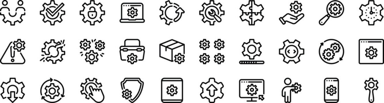 30 Technical Settings Maintenance and Software Update Line Outline Icons Pack for UI UX