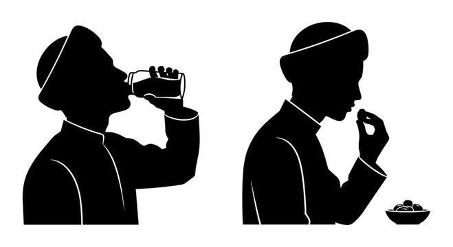 Monks engaged in mealtime rituals with wine and food Vector, illustration