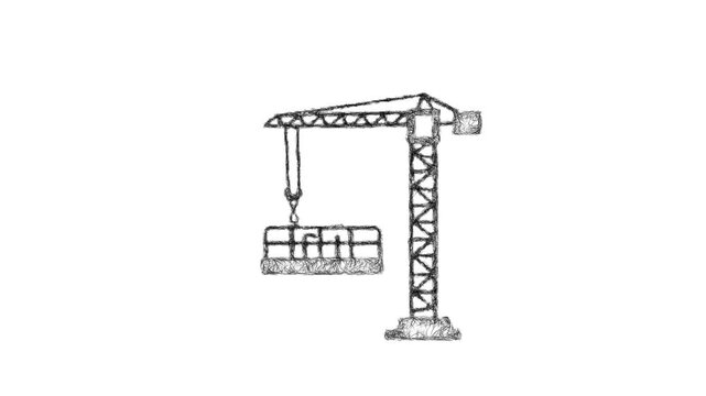 Sketch crane lifting platform icon animation - smooth progressive reveal
