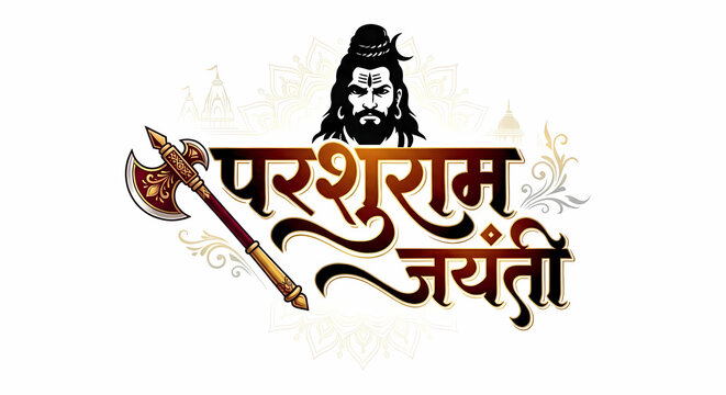 Parshuram Jayanti festive concept with Hindi calligraphy and traditional warrior theme design.