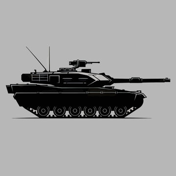 Modern Military Main Battle Tank Black Silhouette Vector Illustration Isolated on Gray Background
