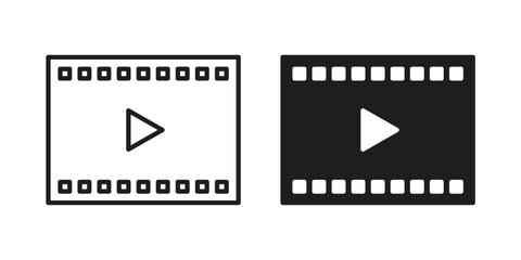 Fototapeta premium Film icon simple black and white line and clip art illustrations