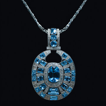 Elegant blue gemstone pendant necklace with luxurious sparkling diamonds