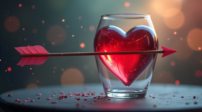 Valentine's Day theme,&nbsp;Glass with red heart shaped liquid and arrow through it