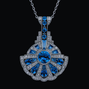 Luxury blue gemstone pendant necklace with sparkling decorative details