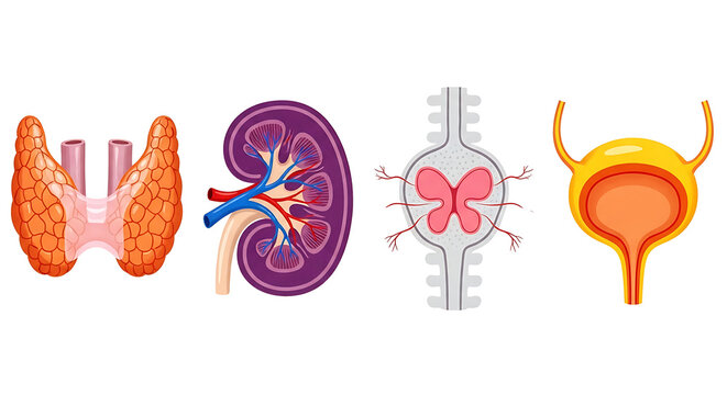 Human kidney and nephron anatomy PNG isolated on transparent background