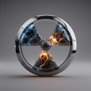 Radiation symbol metallic wheel glowing energy hazard futuristic design