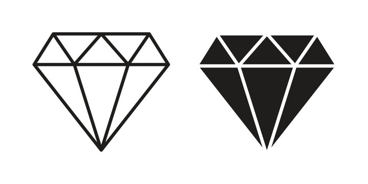 Gem icon simple black and white line and clip art illustrations