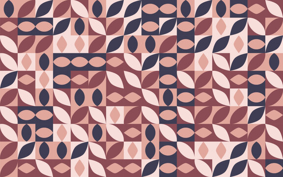Seamless geometric leaf pattern with retro abstract shapes in warm earthy tones