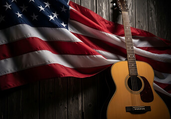 American pride a rustic still life featuring an acoustic guitar and the stars and stripes