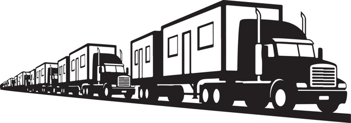 Obraz premium Truck, semi-truck, trailer, transportation, vector, black and white, illustration, cargo, freight, logistics