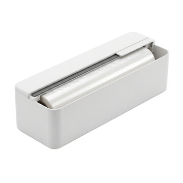White Plastic Wrap Dispenser with Sliding Cutter for Kitchen Organization and Food Storage