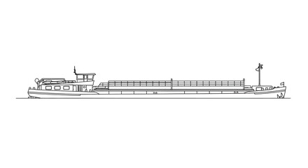 Line drawing of a long flat bottomed inland waterway vessel or barge © Mstsalma