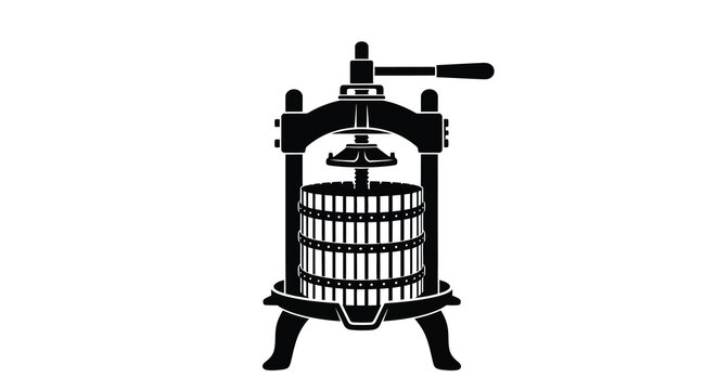 Vintage fruit press illustration in black and white a historical tool