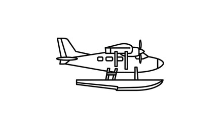 Simple line drawing of a seaplane with floats on water © Mstsalma