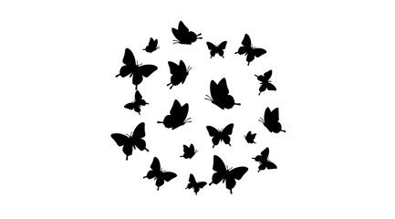 Fototapeta premium A swarm of black butterflies forming a circular pattern on a white background