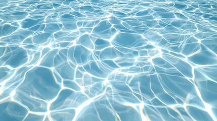 Fototapeta premium Stunning high-resolution blue water caustics texture, shimmering sunlight reflection on swimming pool surface. Perfect clean abstract background for web design, summer marketing ads, and app UI