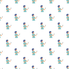 Fototapeta premium Cartoon character taking a selfie with a mobile phone in a seamless pattern