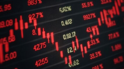 Fototapeta premium Stock Market Display with Red Candlestick Chart Showing Price Changes and Market Performance Analysis