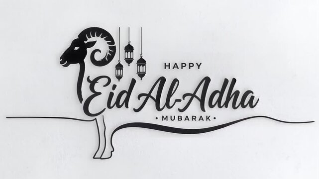 Happy Eid Al-Adha Mubarak Animated Greeting with Ram Line Art