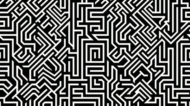 Abstract black and white geometric maze pattern texture suitable for design and backgrounds.