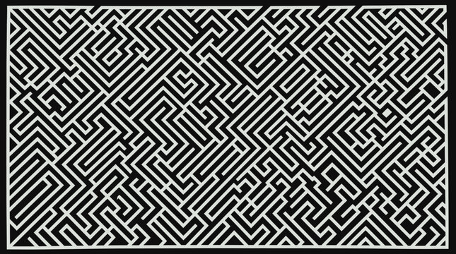 Intricate black and white geometric maze pattern suitable for backgrounds.