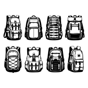 Black and White Backpack Icon Set &ndash; Minimalist Vector Collection
