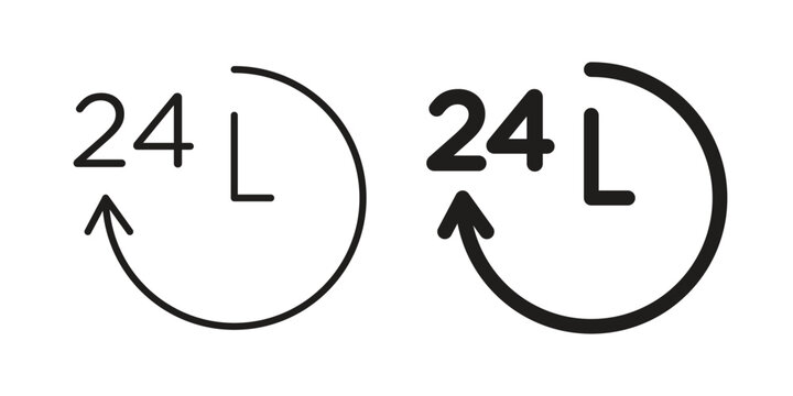 Time twenty four icon simple black and white line and clip art illustrations