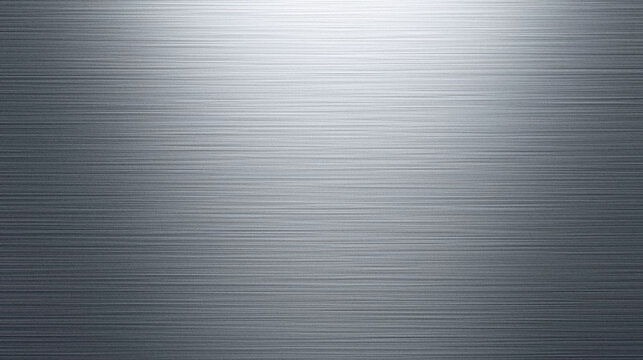 High-quality brushed metal texture background in 8K resolution. This sleek silver steel surface features horizontal light streaks, perfect for modern tech UI, industrial design, or luxury product