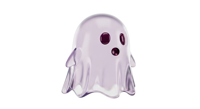 Cute Transparent Purple Ghost with Surprised Expression