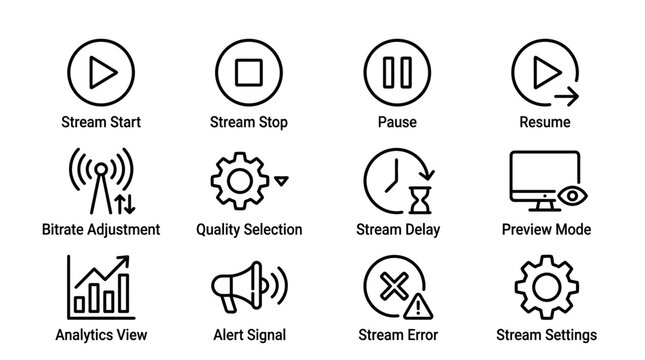 Set of Streaming Icons for Broadcast and Online Media Control.