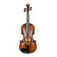 Fototapeta premium Classic Antique Wooden Violin with Broken Strings Isolated on a Pure White Background