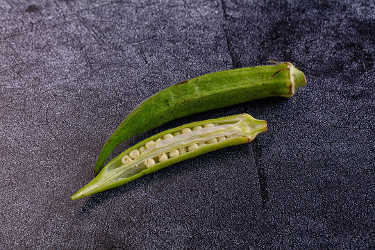 Fresh green bamia - okra vegetable