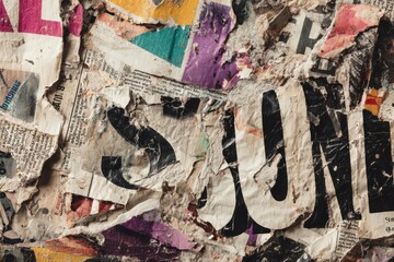 Fototapeta premium Abstract collage background of overlapping torn vintage magazine pages.
