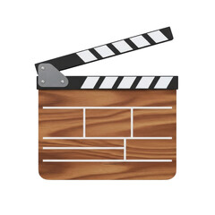 Fototapeta premium Wooden Movie Clapperboard Slate Isolated on White Background for Film and Video Production