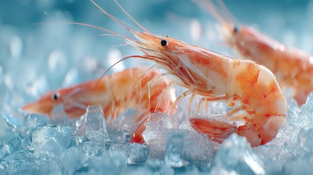 Fresh shrimp on ice in a market
