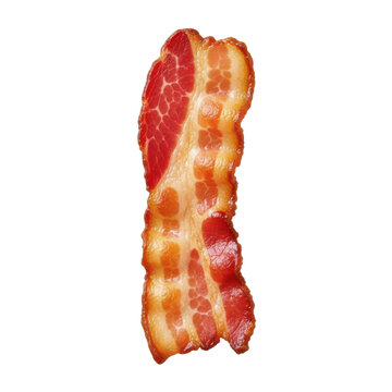 Single slice of crispy fried bacon isolated on white background