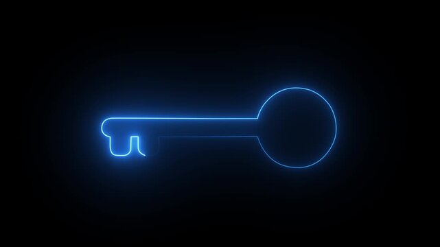Glowing Neon Key Icon on Black Background for Security and Access Concept