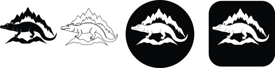 Minimalist black and white triceratops dinosaur vector illustration set with line art and solid silhouette versions © SilhouetteStore