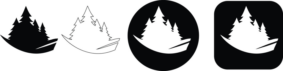Obraz premium Minimalist black and white mountain peak with moon vector illustration set with line art and solid versions