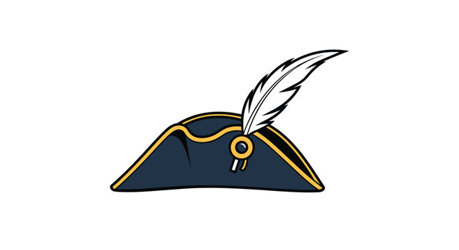 Historic dark blue bicorne hat with a gold trim and a white feather plume, often associated with military uniforms or famous figures.