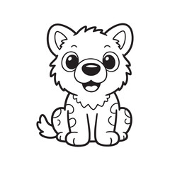 Fototapeta premium Adorable Cartoon Baby Lion Cub Sitting and Smiling Coloring Page for Kids.